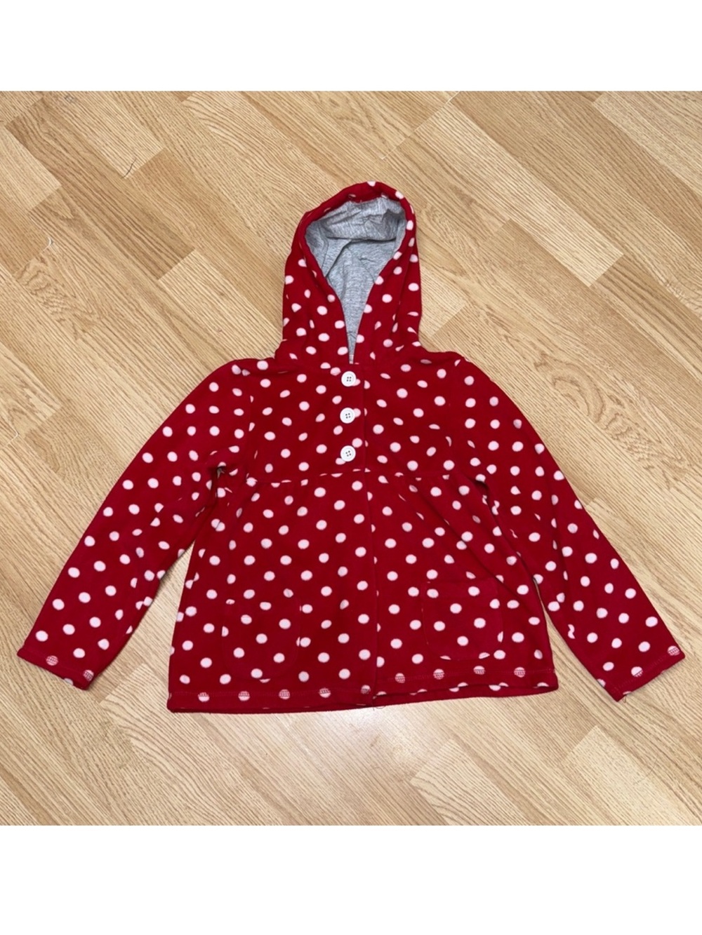 Carter’s Girls Size 6 Red White Polka Dot Fleece Hooded Jacket Cozy Warm